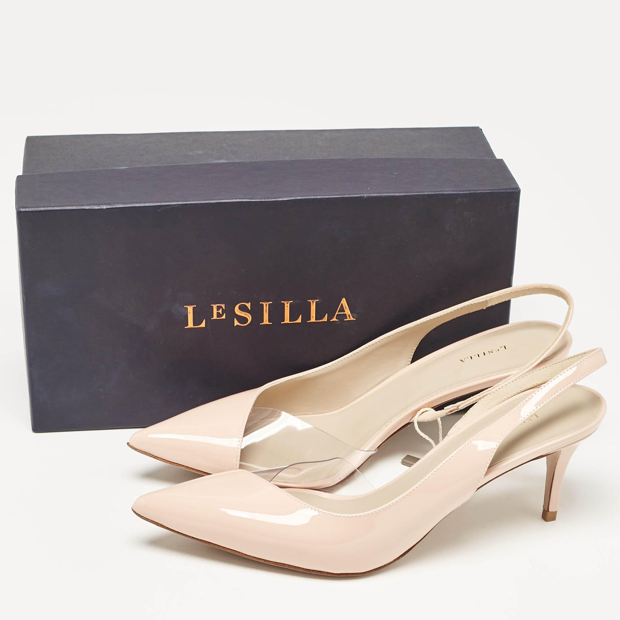 Le Silla Pink Patent Leather And PVC Slingback Pumps Size 39