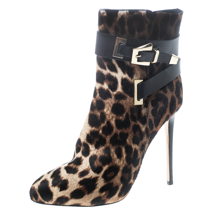 Image of Le Silla Leopard Printed Calf Hair Ankle Boots Size