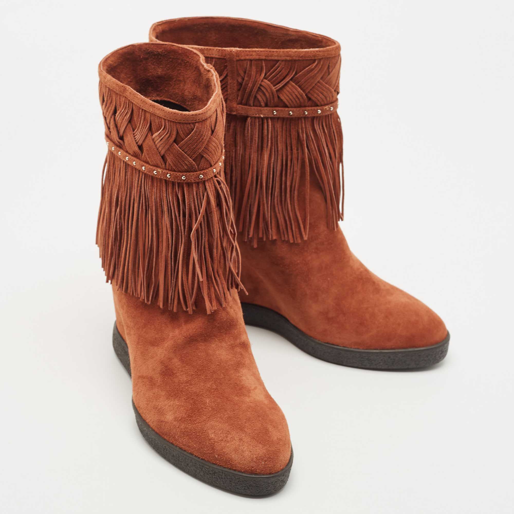 Le Silla Brown Suede Fringe Ankle Length Boots Size 38.5