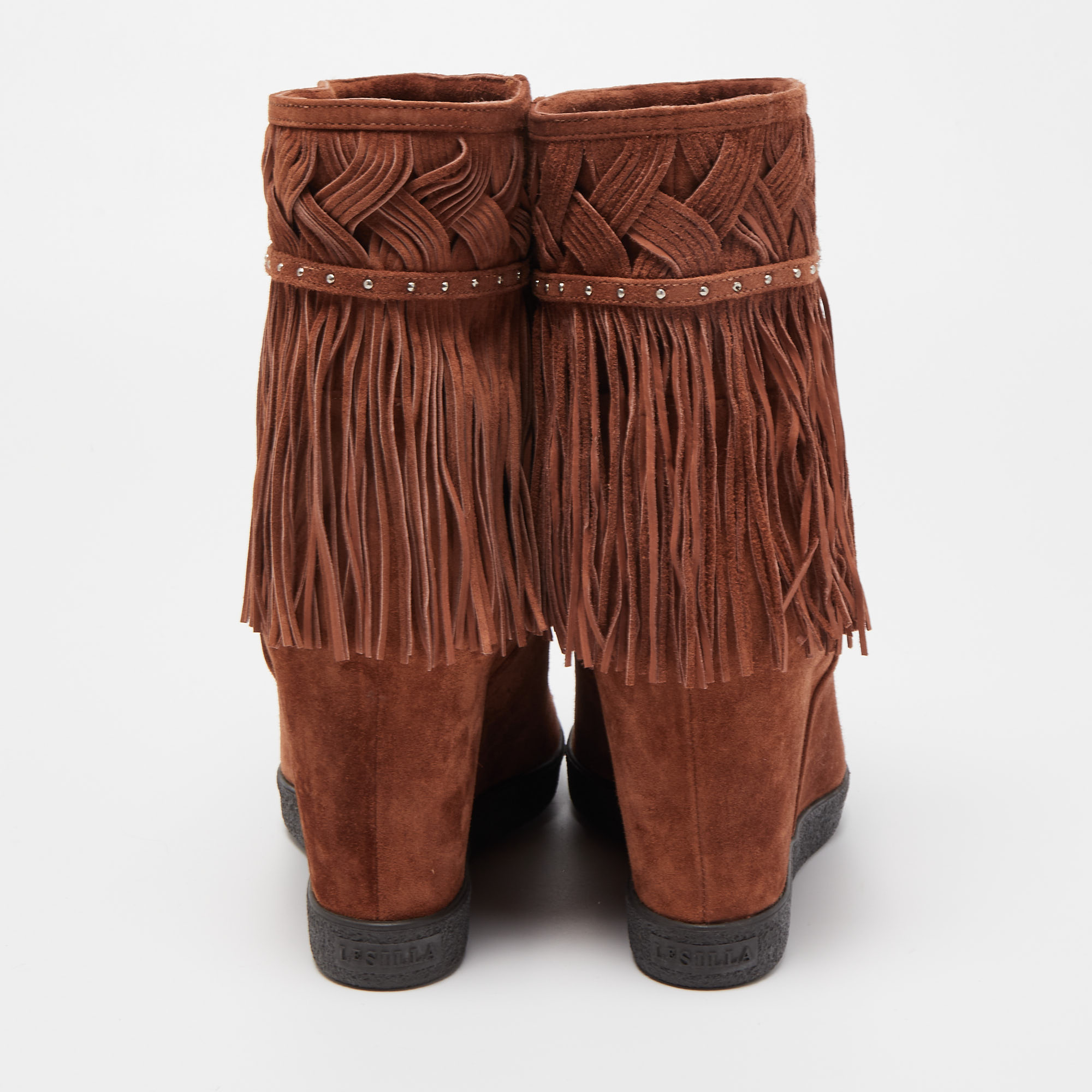 Le Silla Brown Suede Fringe Ankle Boots Size 38