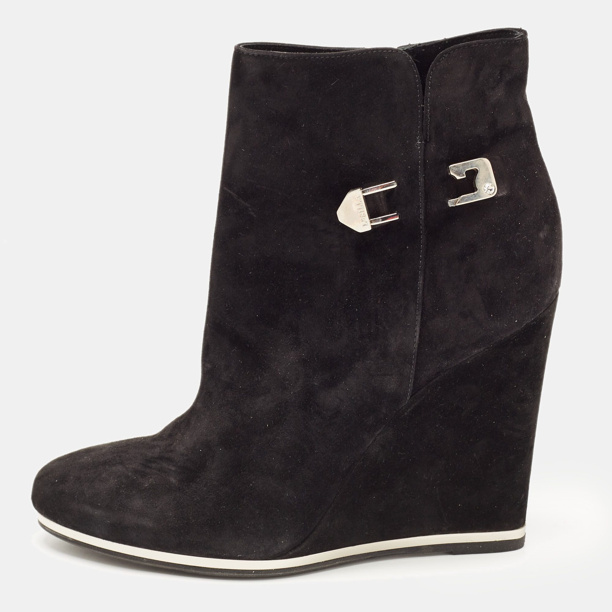 Le silla black suede wedge ankle boots size 40