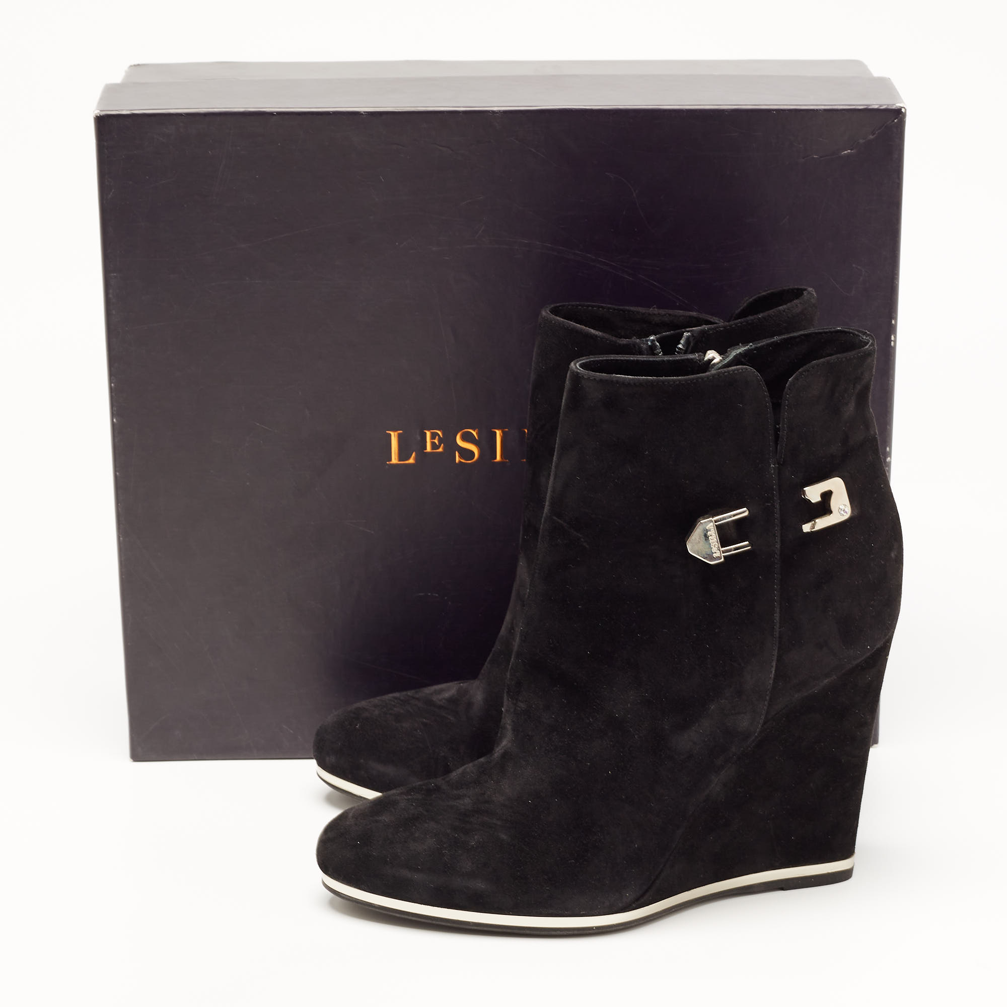 Le Silla Black Suede Wedge Ankle Boots Size 40