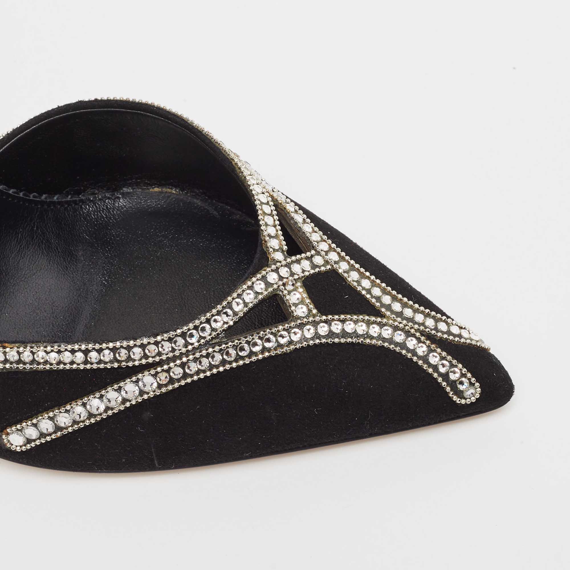 Le Silla Black Suede Crystal Embellished Ankle Strap Pumps Size 38.5