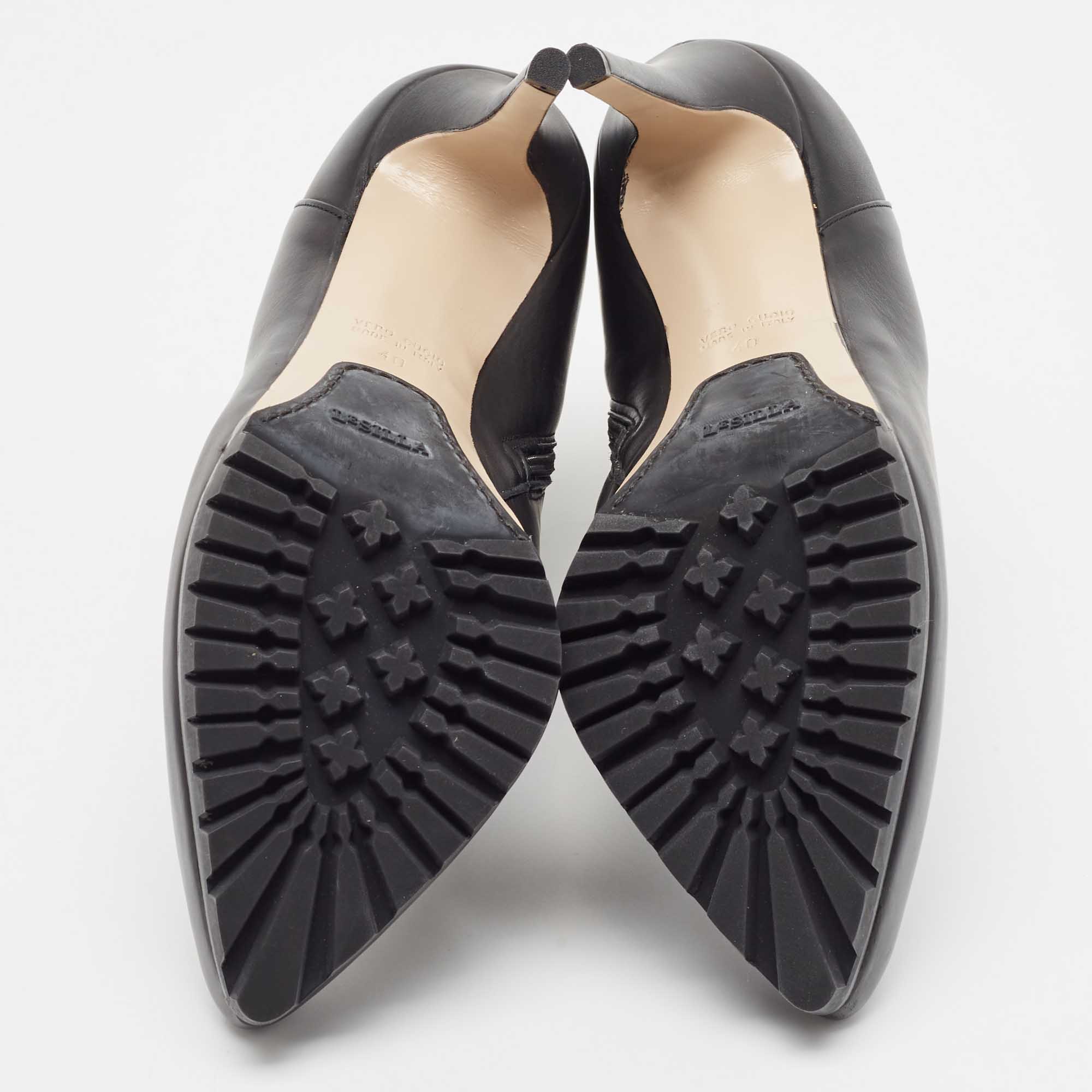 Le Silla Black Leather Platform Ankle Boots Size 40