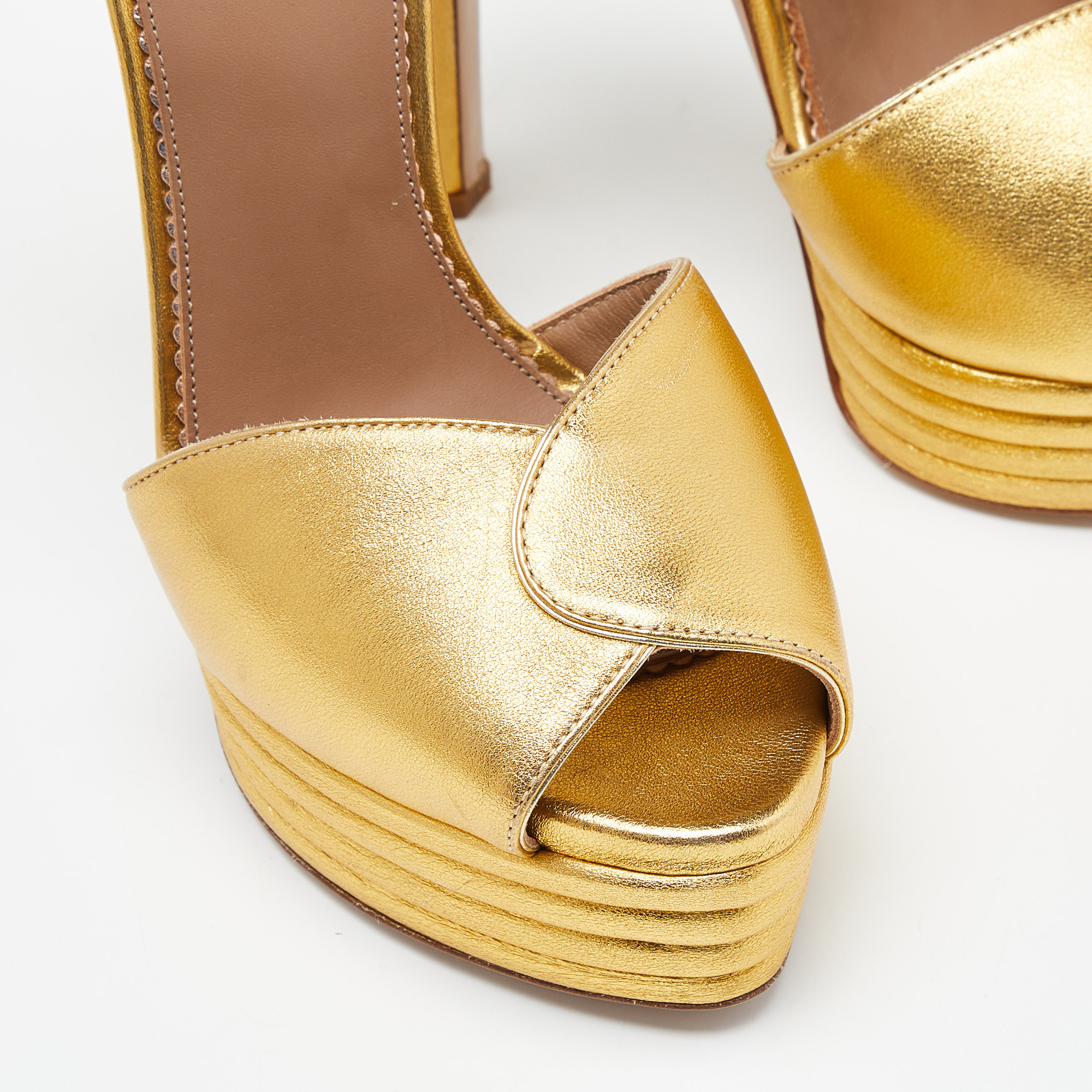 Le Silla Gold Leather Platform Ankle Strap Sandals Size 39
