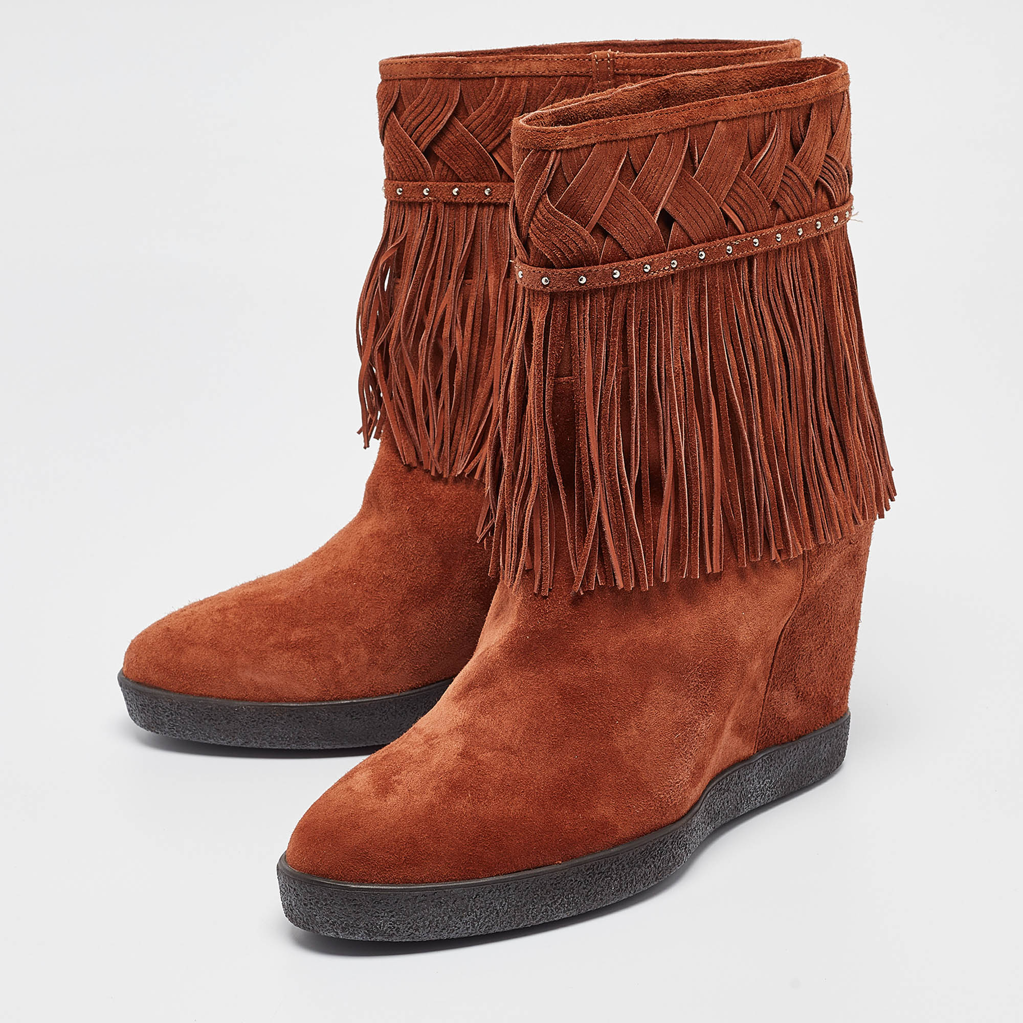 Le Silla Brown Suede Fringe Ankle Boots Size 38.5