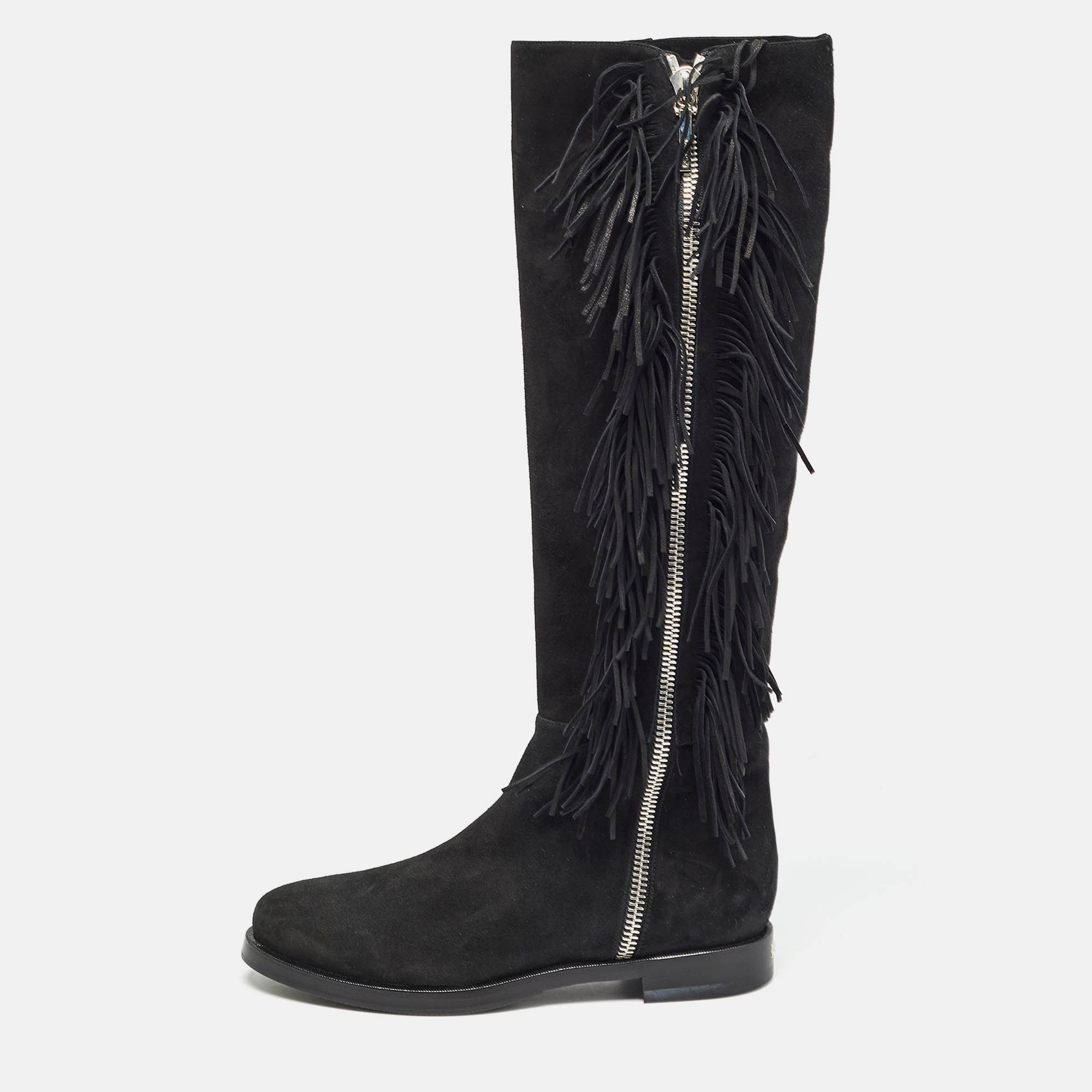 Le silla black suede fringe detail knee length boots size 37.5