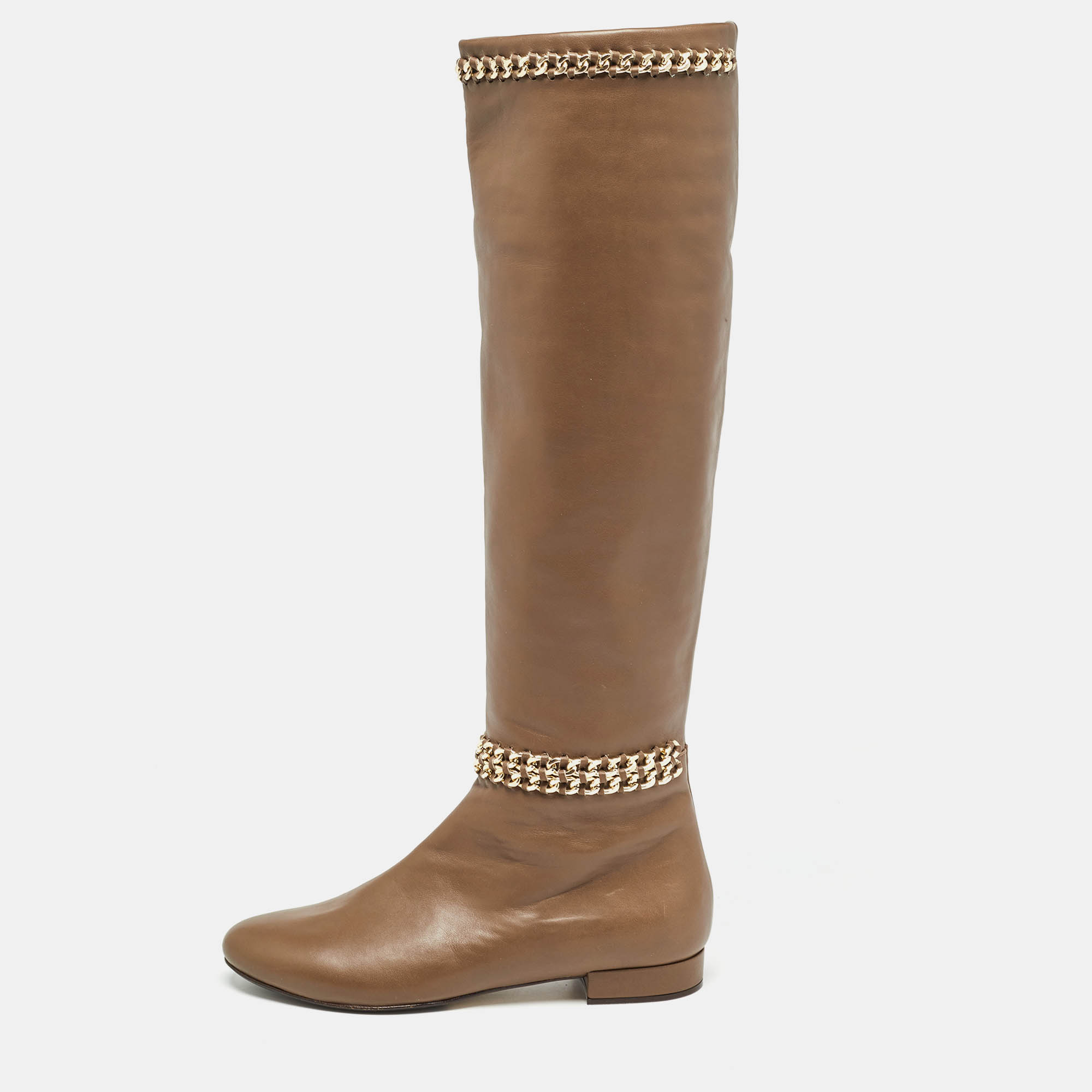 Le silla brown leather chain details knee length boots size 37