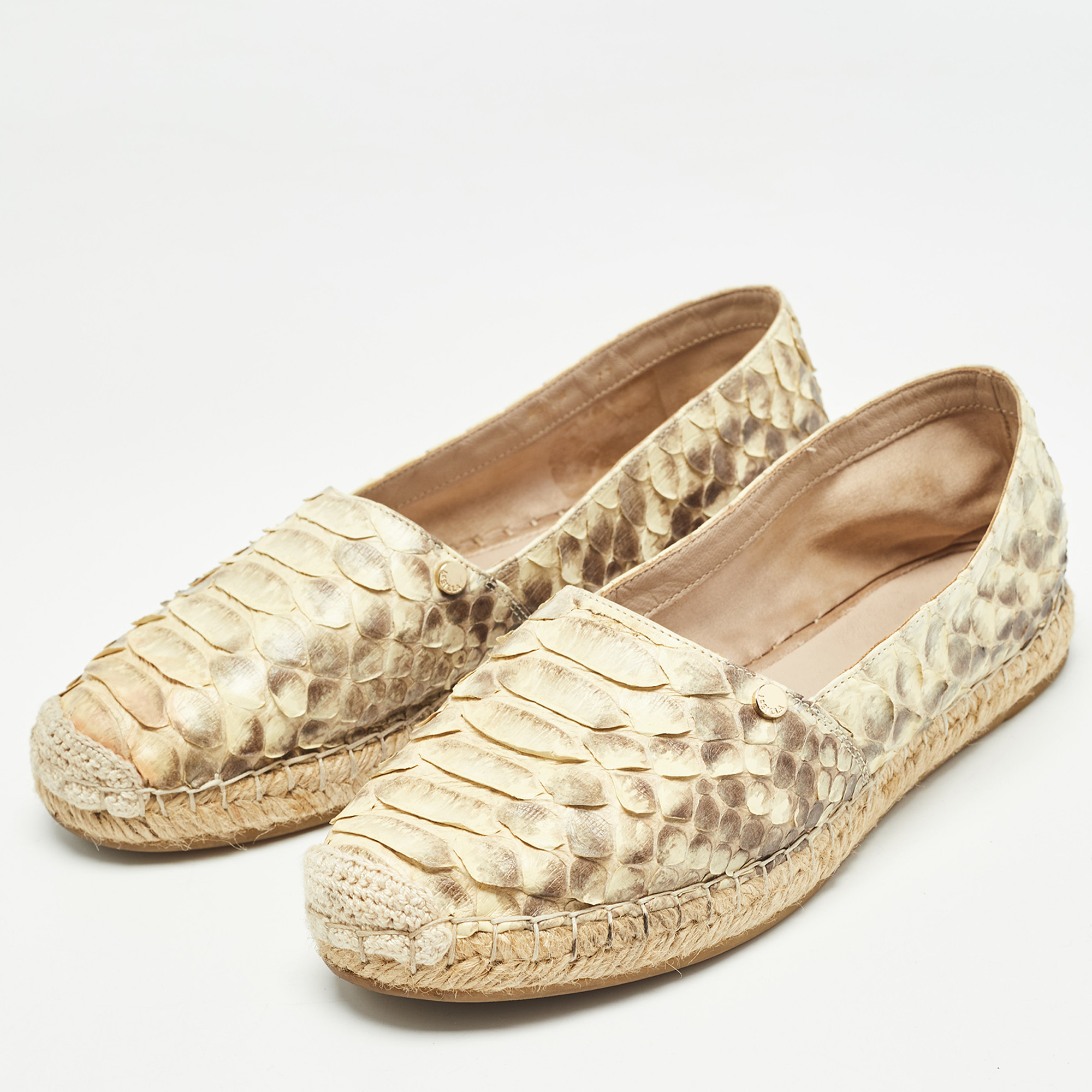 Le Silla Yellow/Brown Python Espadrille Flats Size 37