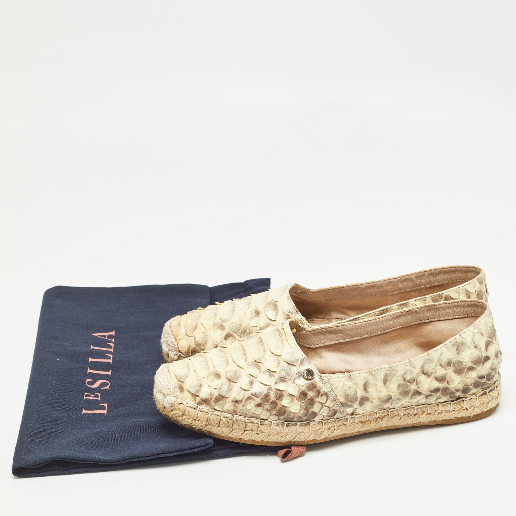 Le Silla Yellow/Brown Python Espadrille Flats Size 37