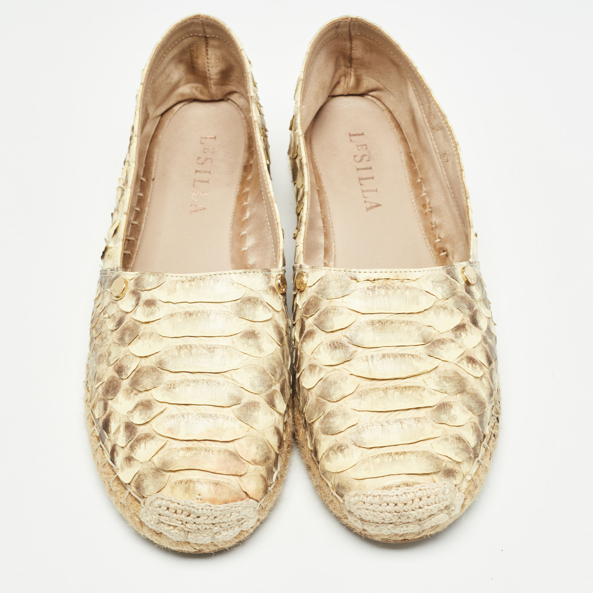 Le Silla Yellow/Brown Python Espadrille Flats Size 37