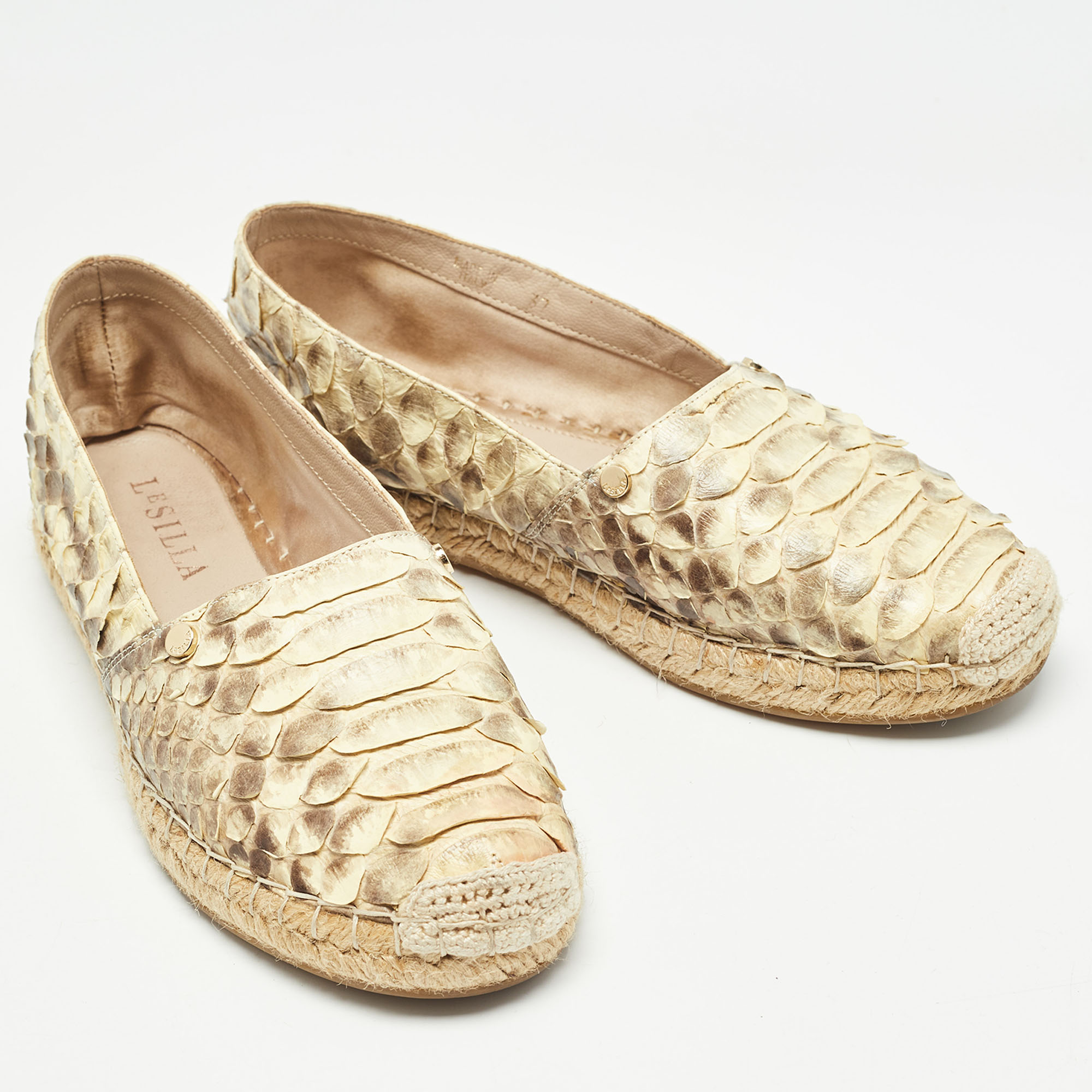 Le Silla Yellow/Brown Python Espadrille Flats Size 37