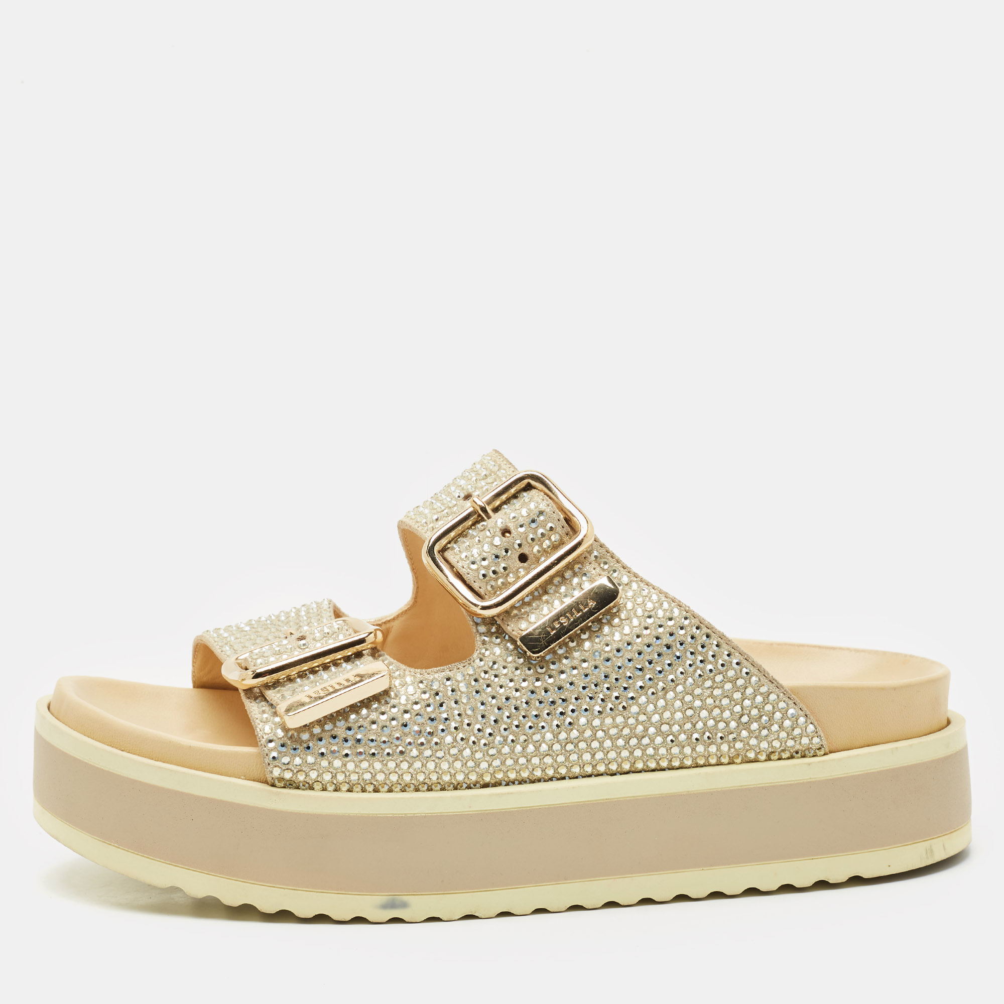Le Silla Metallic Gold Suede Crystal Embellished Poolside Platform Sandals Size
Le Silla Metallic Gold Suede Crystal Embellished Poolside Platform Sandals Size