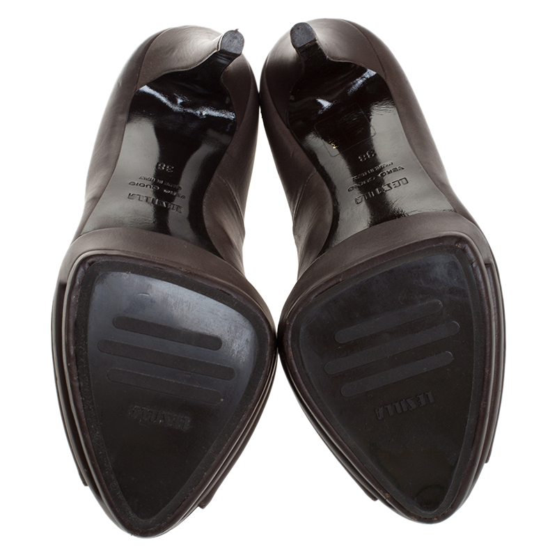 Le Silla Dark Brown Leather Peep Toe Platform Pumps Size 38
