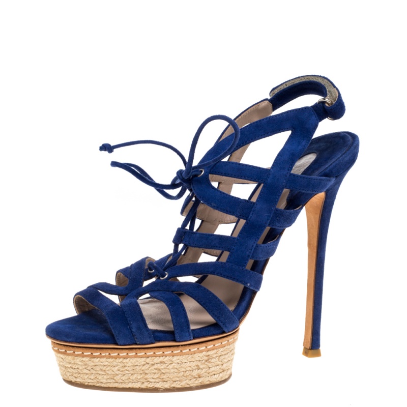 Image of Le Silla Blue Suede Strappy Platform Sandals Size