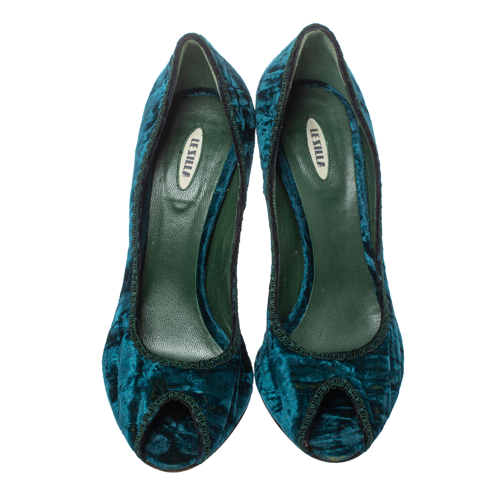 Le Silla Blue/Green Velvet Peep Toe Pumps Size 37