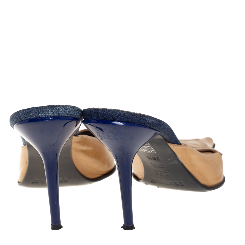 Le Silla Beige Leather Penny Loafer Slide Sandals Size 38.5