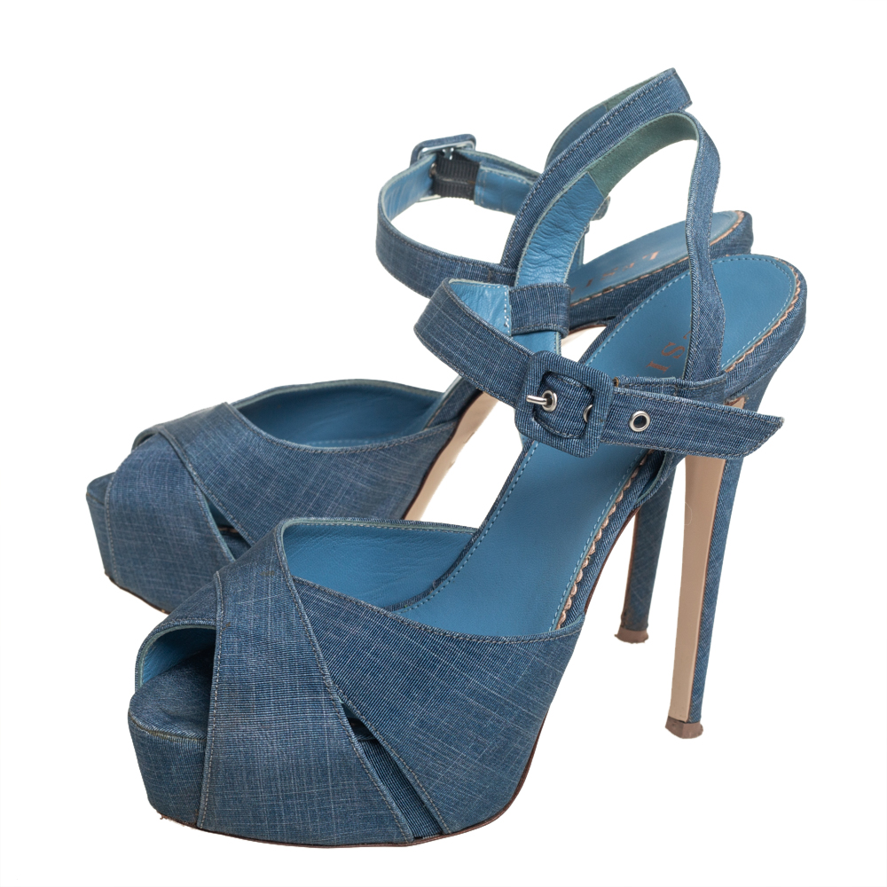 Le Silla Blue Denim Platform Sandals Size 38