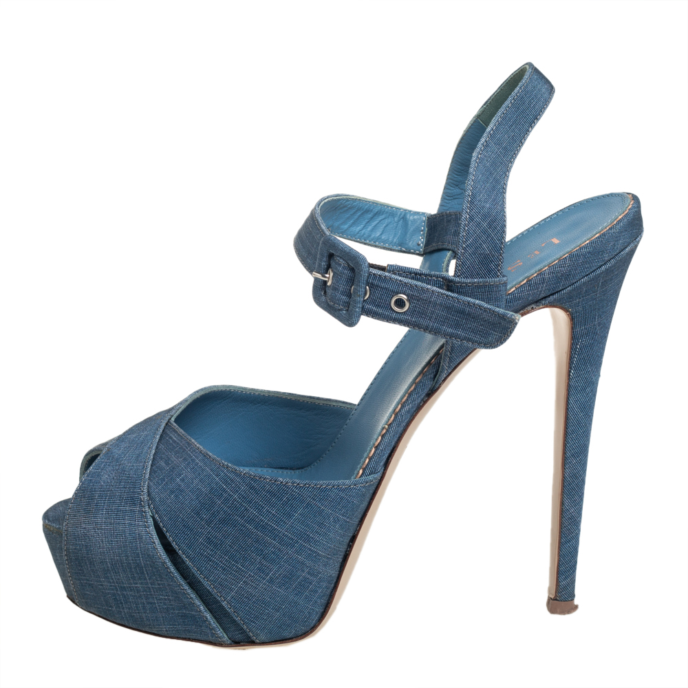 Le Silla Blue Denim Platform Sandals Size 38