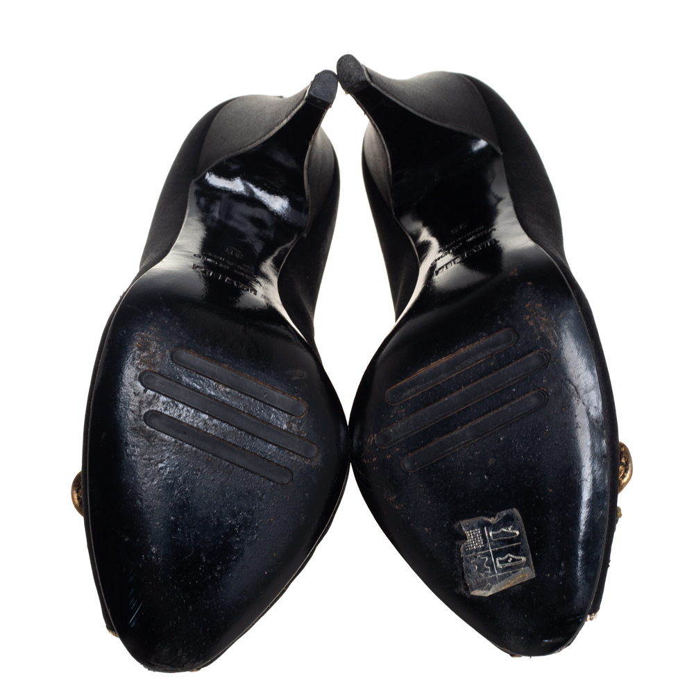 Le Silla Black Satin Buckle Peep-Toe Pumps Size 39