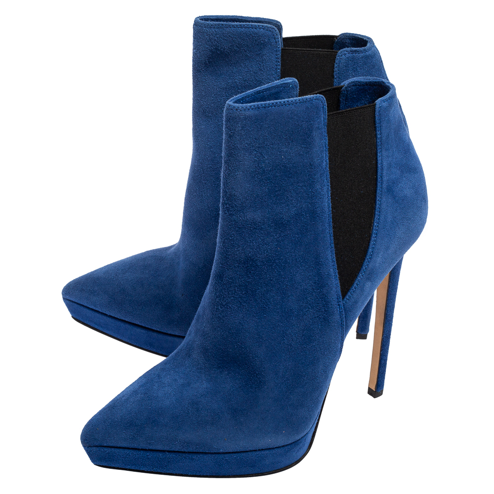 Le Silla Blue/Black Suede Elastic Band Ankle Boots Size 38
