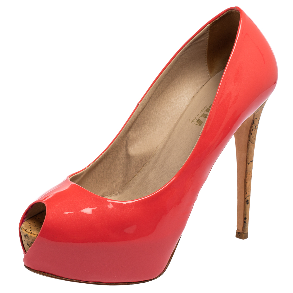 

Le Silla Watermelon Pink Patent Leather Peep-Toe Platform Pumps Size