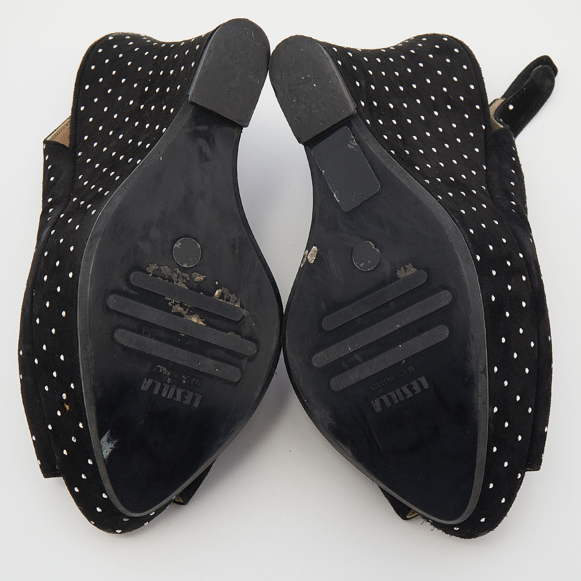 Le Silla Black Suede Crystal Embellished Wedge Platform Slingback Sandals Size 38