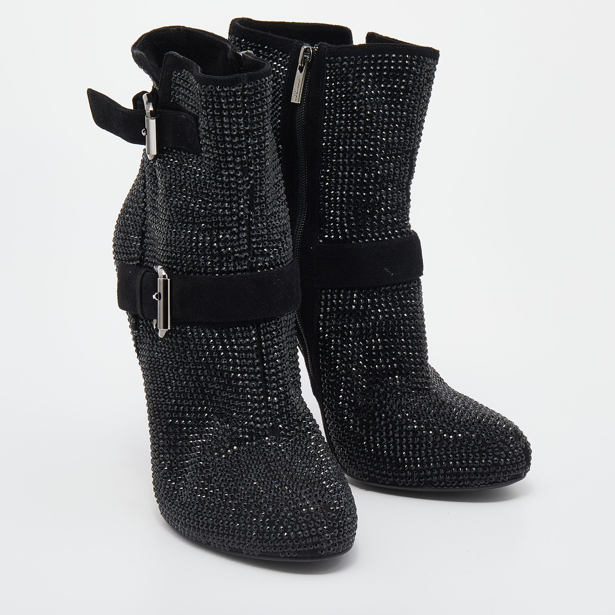 Le Silla Black Suede Embellished Ankle Boots Size 38