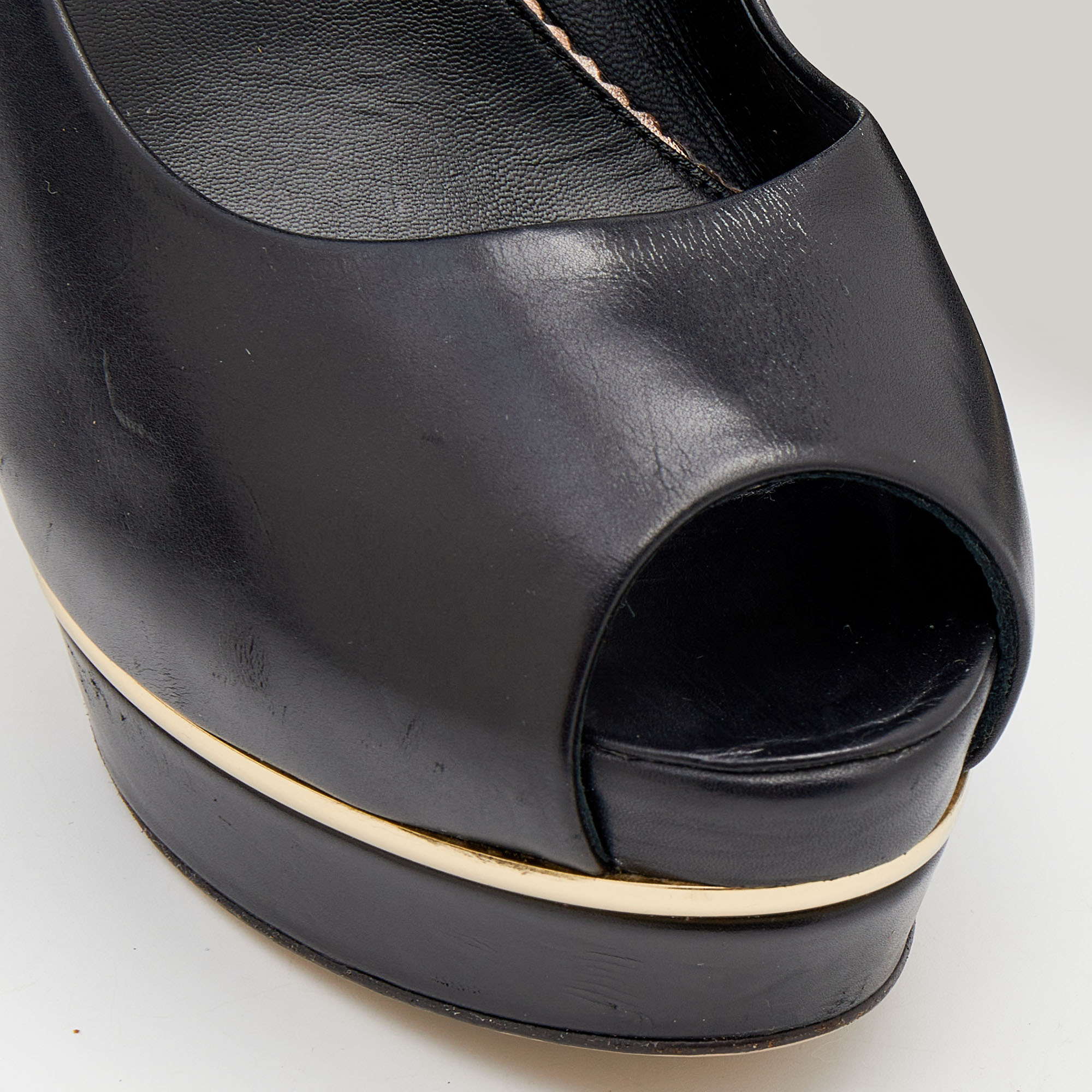 Le Silla Black Leather Peep Toe Platform Pumps Size 39
