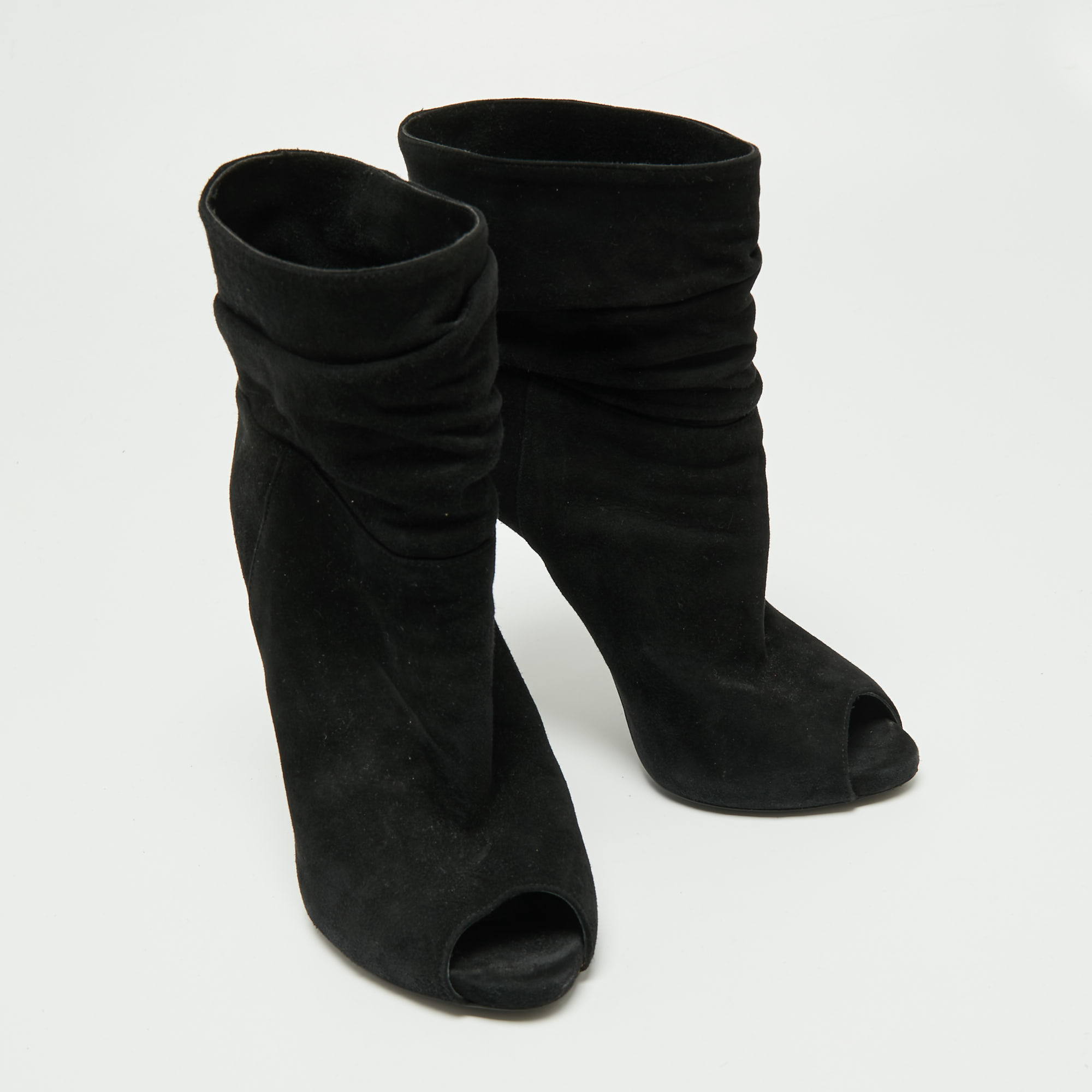 Le Silla Black Suede Peep-Toe Spiral Heel Ankle Boots Size 37.5
