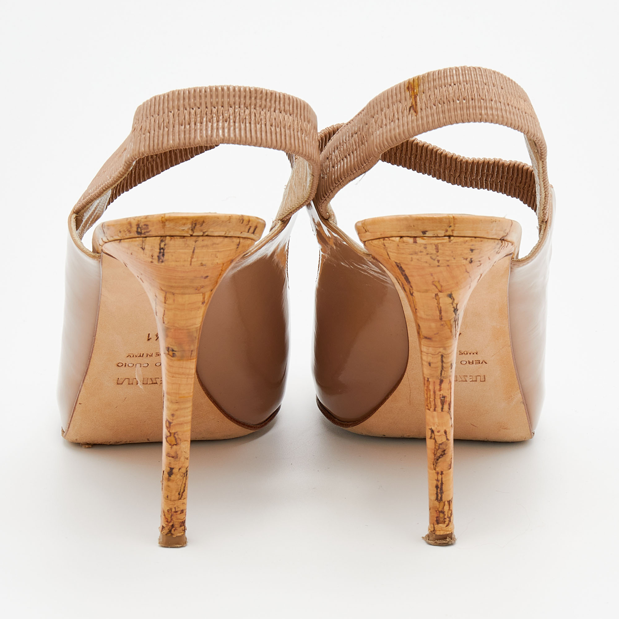 Le Silla Beige Patent Leather Slingback Sandals Size 41