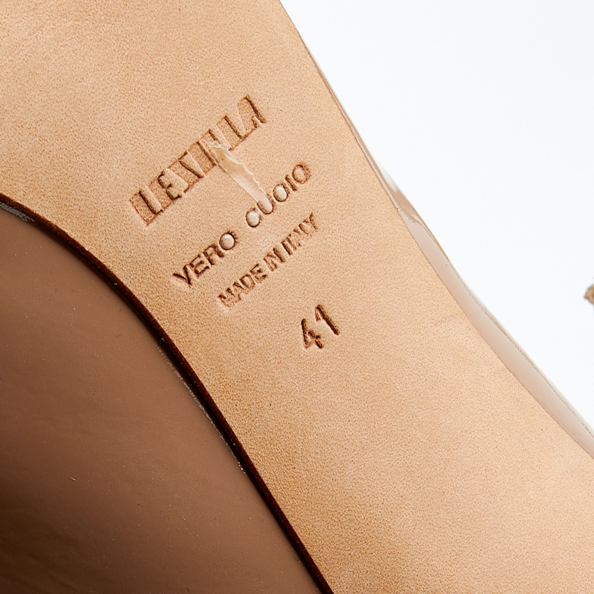 Le Silla Beige Patent Leather Slingback Sandals Size 41