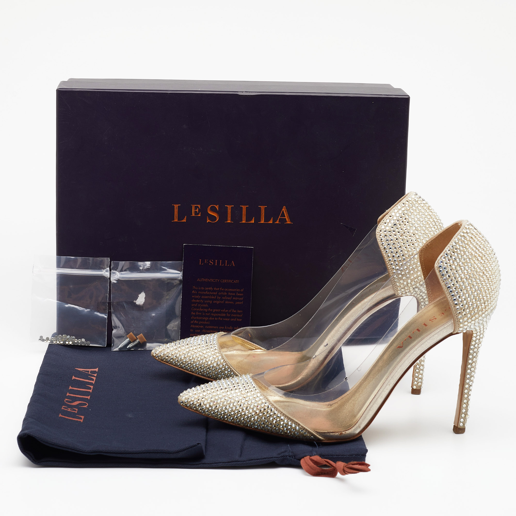 Le Silla Metallic Gold Suede And PVC Crystal Embellished Pumps Size 37