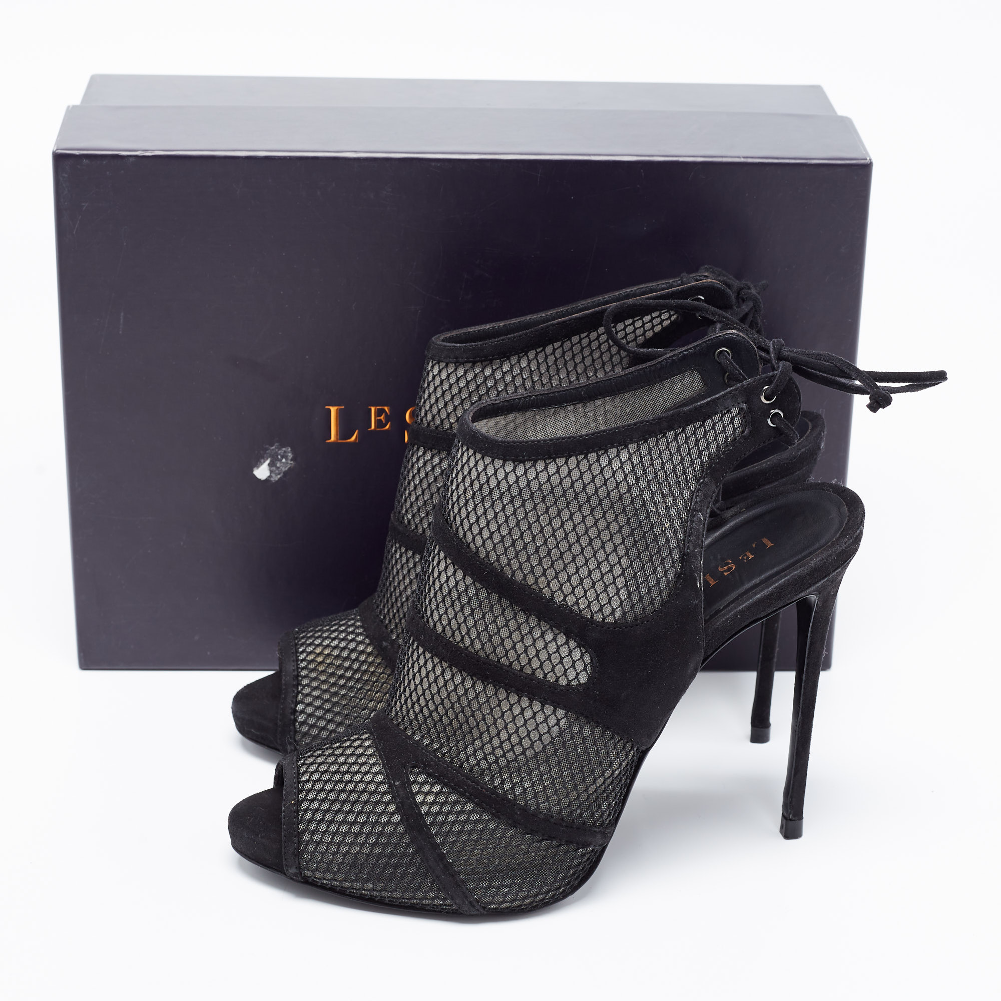 Le Silla Black Suede And Lace Ankle Tie Sandals Size 39.5