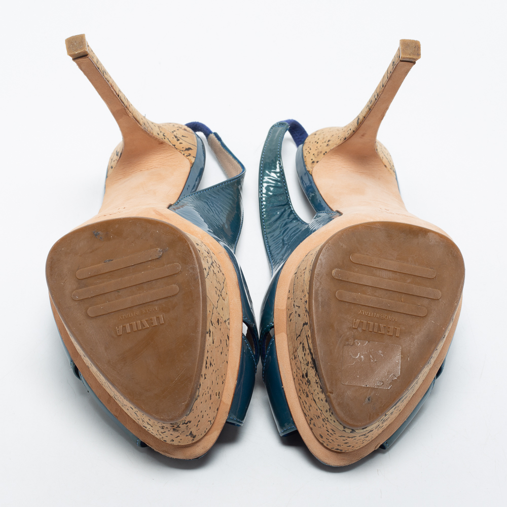 Le Silla Blue Patent Leather Slingback Sandals Size 41