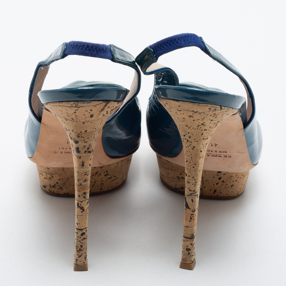Le Silla Blue Patent Leather Slingback Sandals Size 41