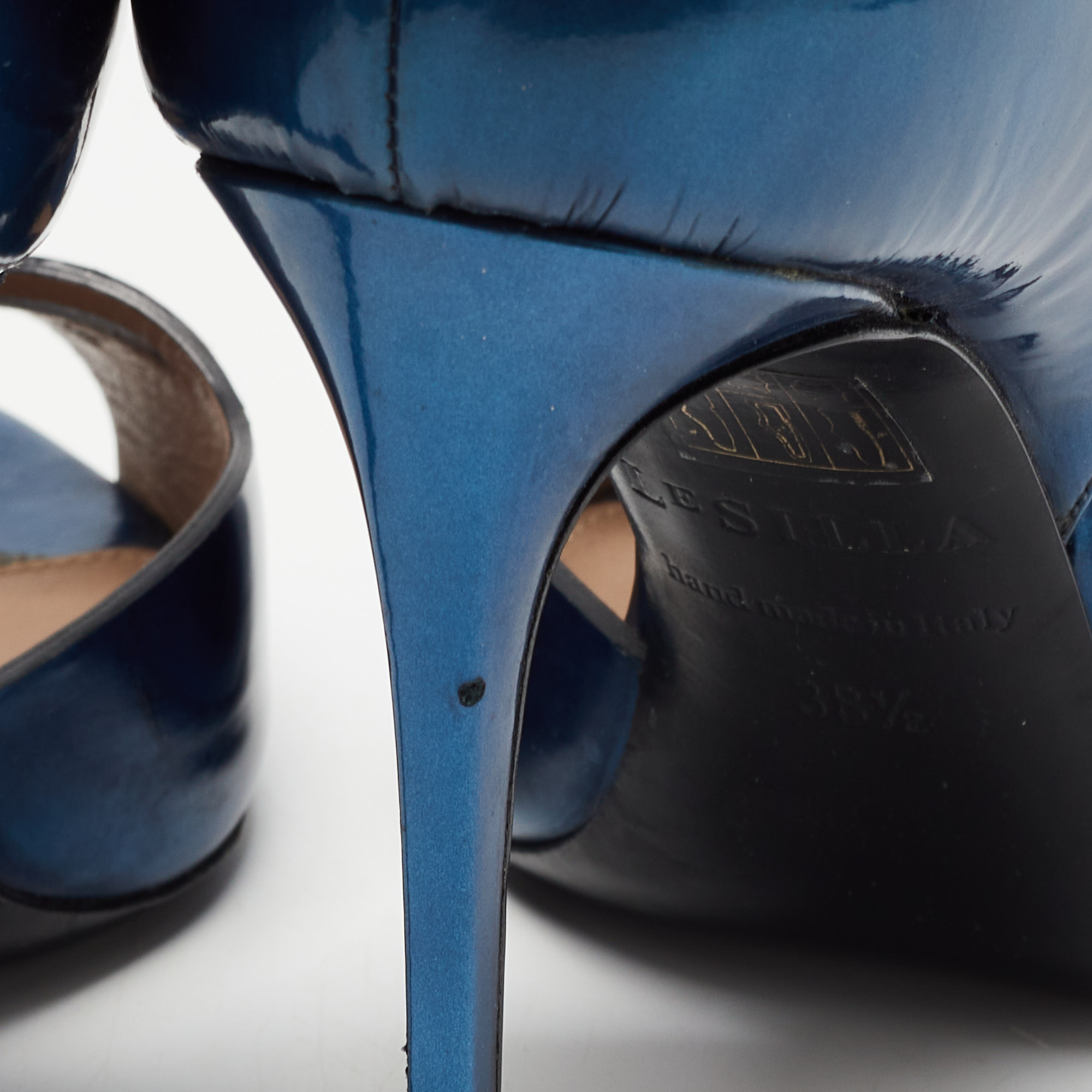 Le Silla Metallic Blue Leather Laser Cut Open Toe D'orsay Pumps Size 38.5