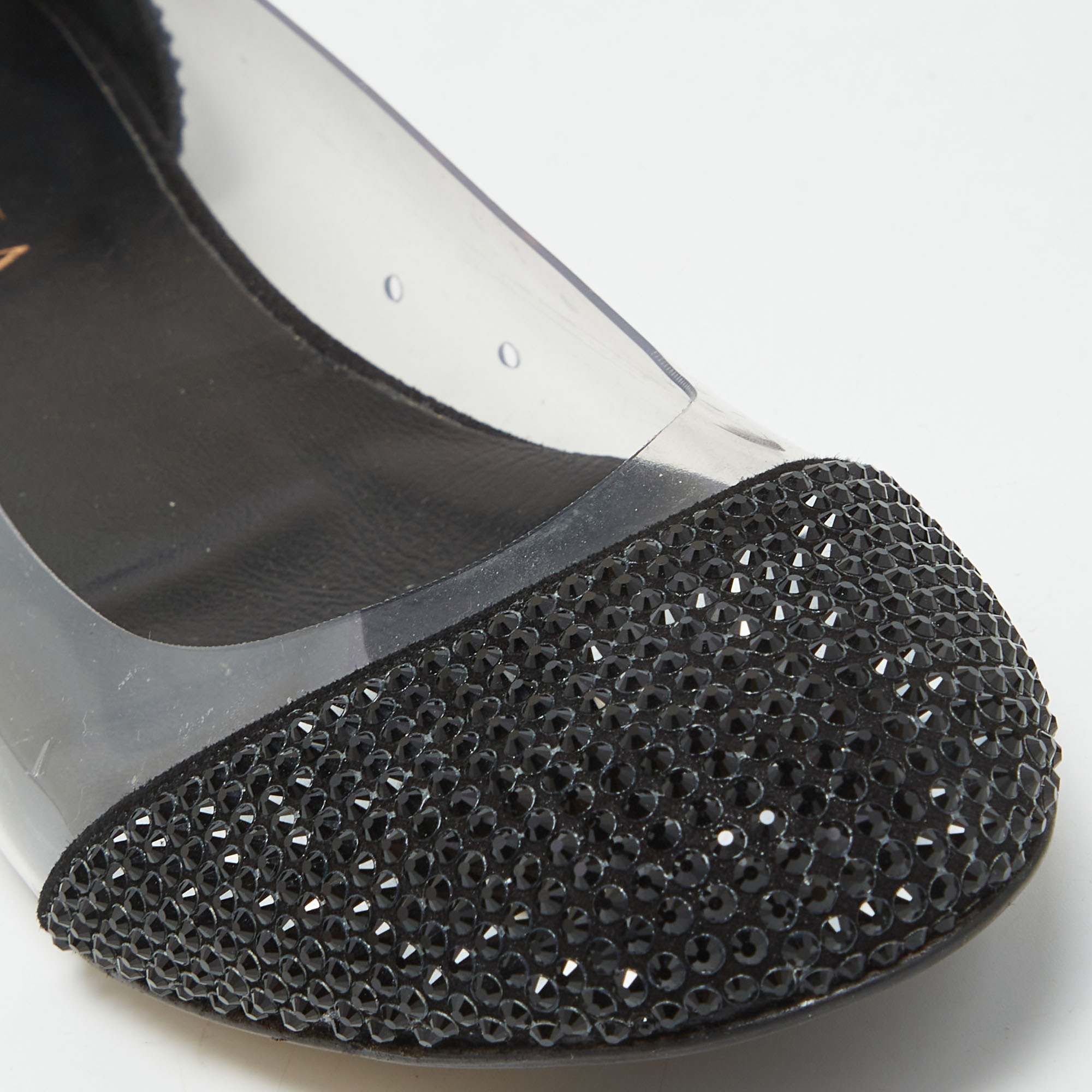 Le Silla Black Crystal Embellished Leather And PVC Ballet Flats Size 38.5