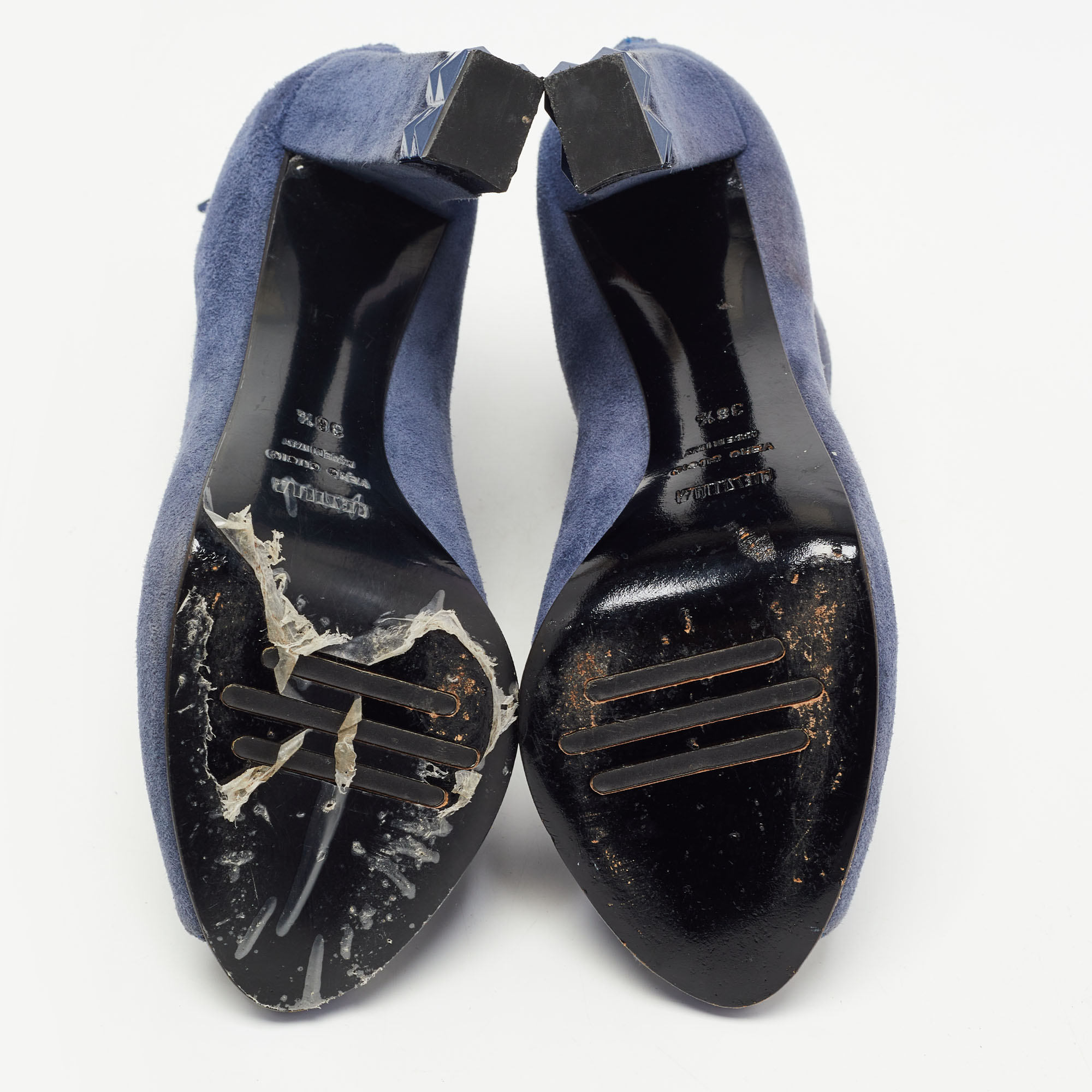 Le Silla Blue Suede Cut Out  Peep Toe Platform Ankle Boots Size 38.5