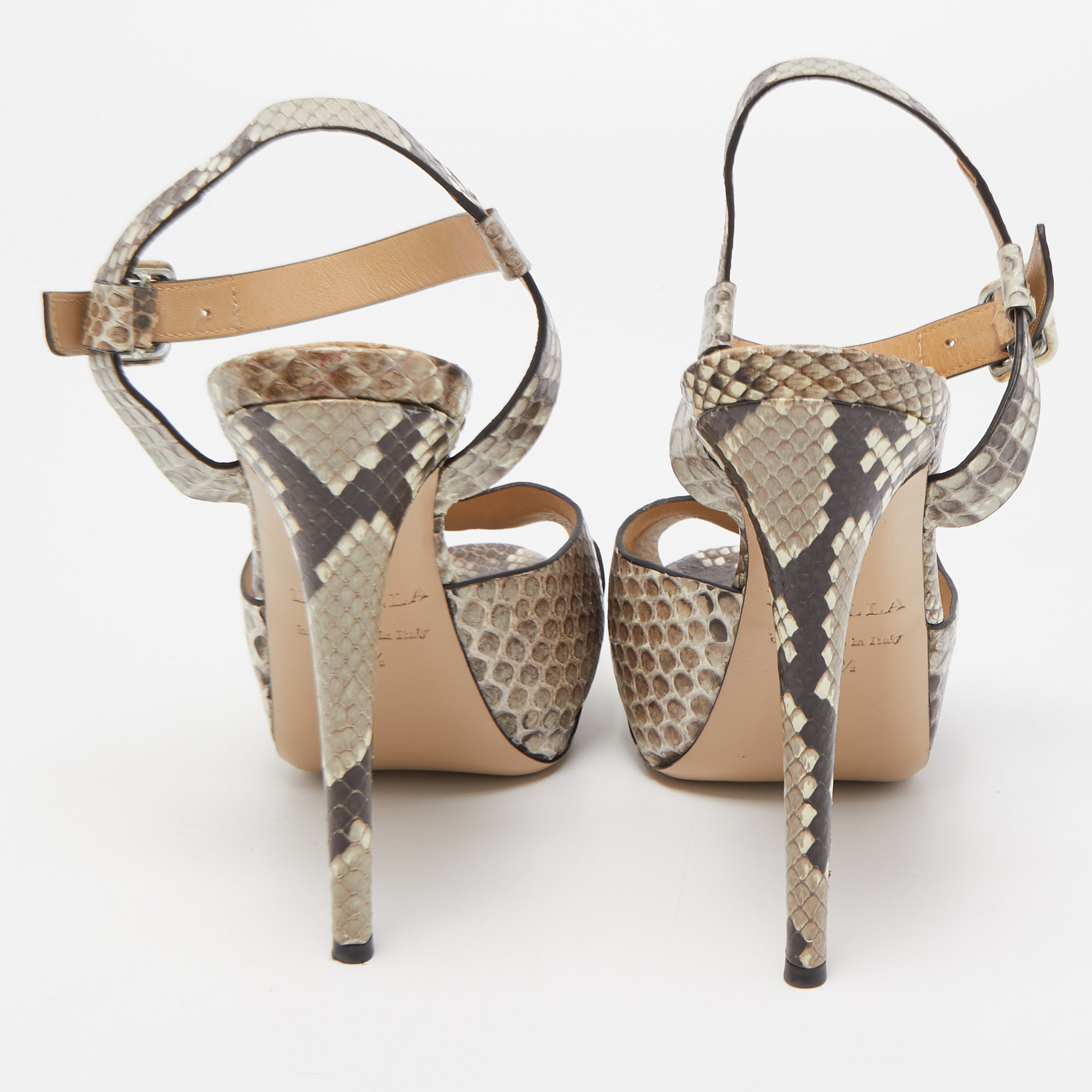 Le Silla Two Tone Python Embossed Leather Ankle Strap Sandals Size 37.5