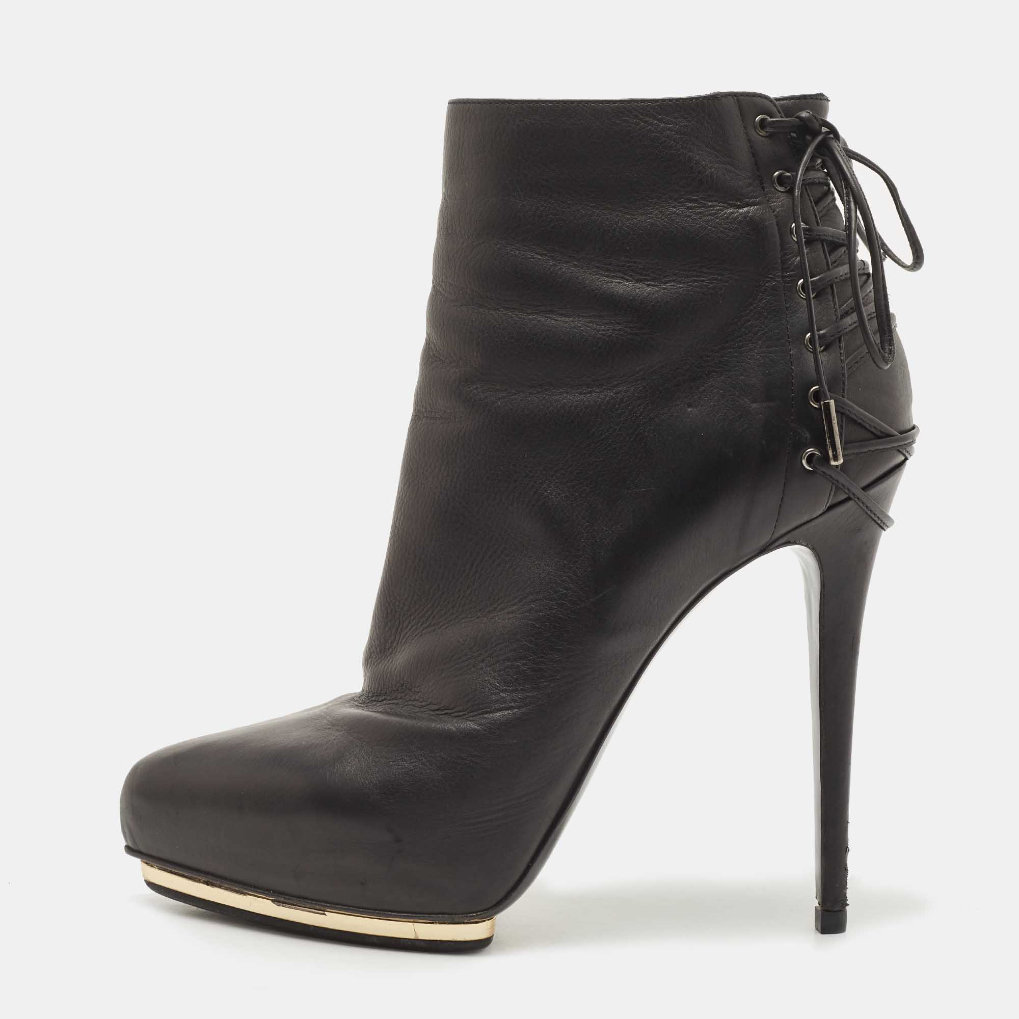 Le Silla Black Leather Ankle Boots Size 39