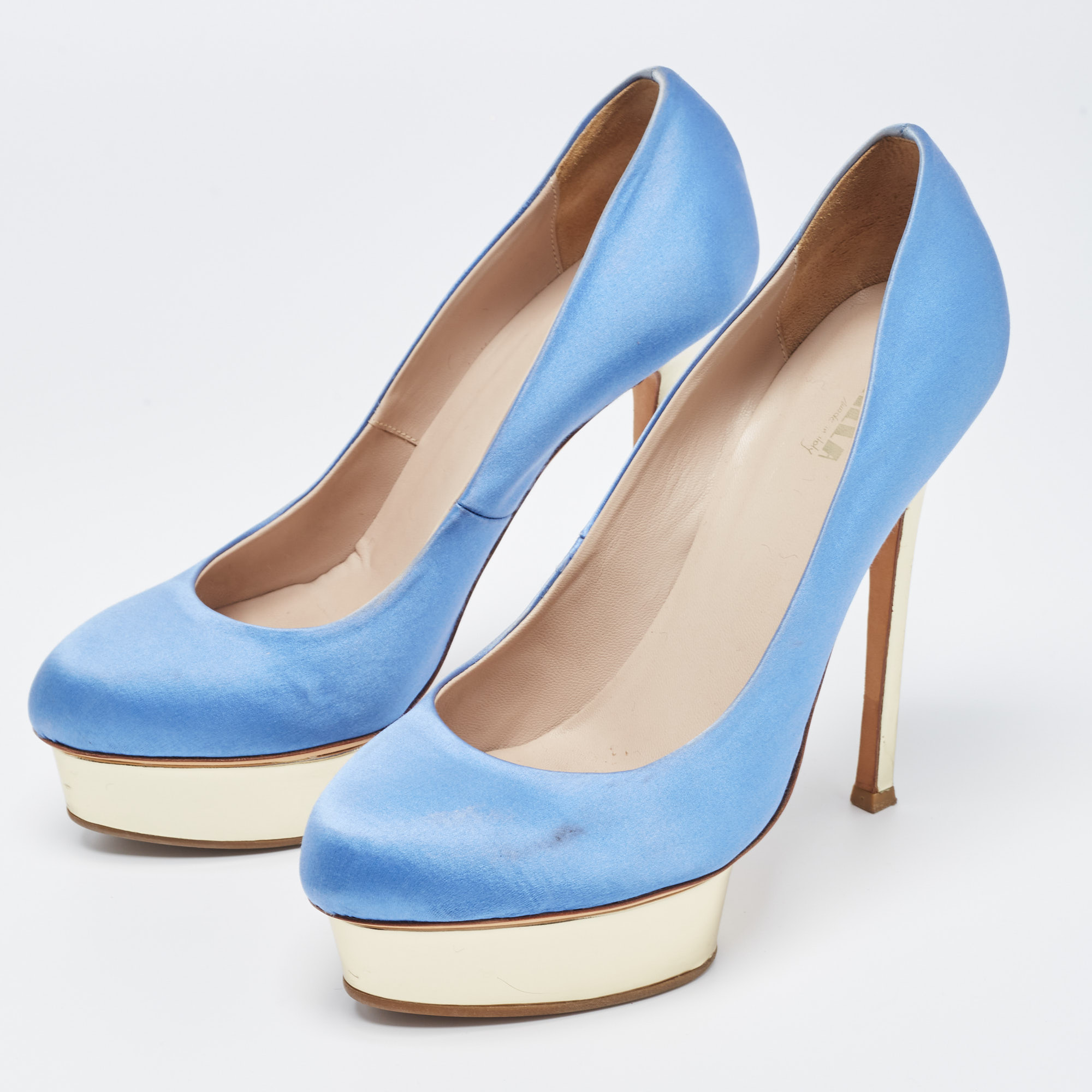 Le Silla Blue Satin Platform Pumps Size 39.5