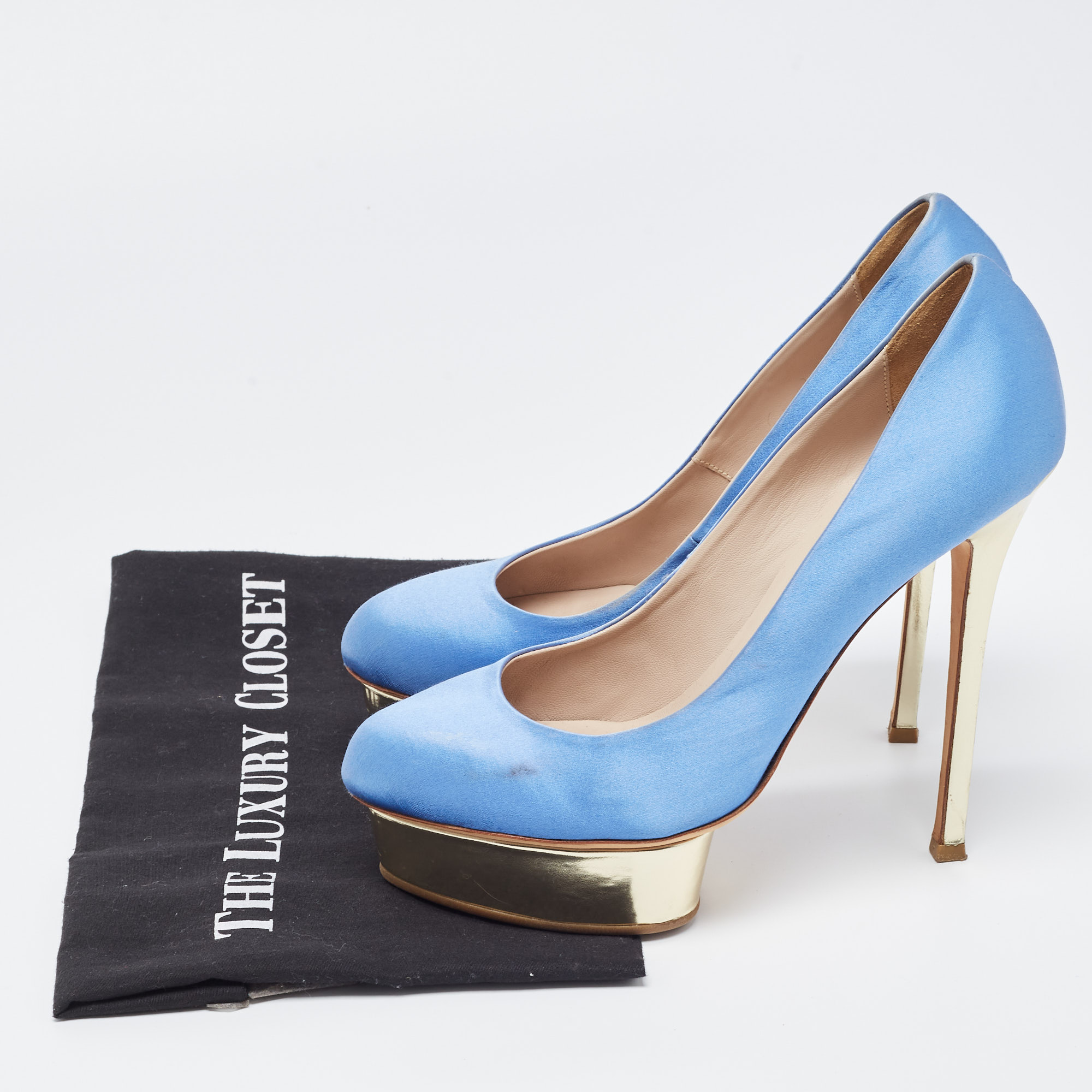 Le Silla Blue Satin Platform Pumps Size 39.5