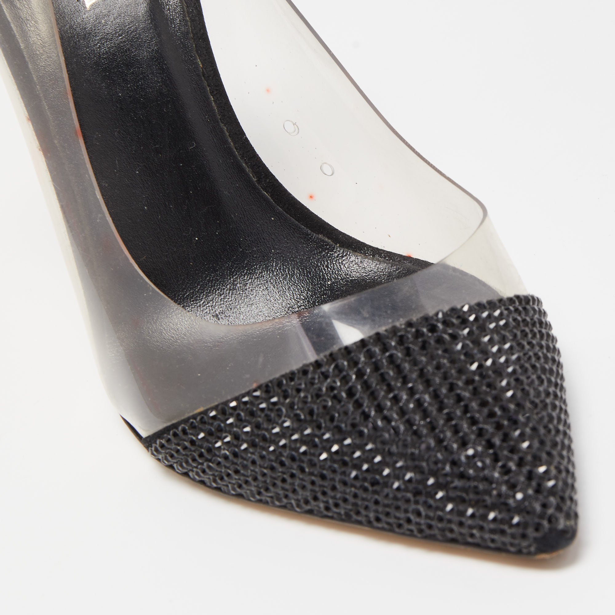 Le Silla Black Crystal Embellished Leather And PVC Pointed Toe Pumps Size 40