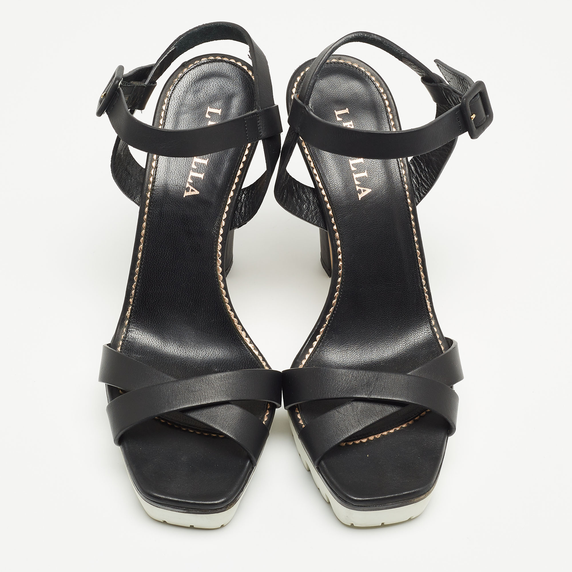 Le Silla Black Leather Ankle Strap Sandals Size 40
