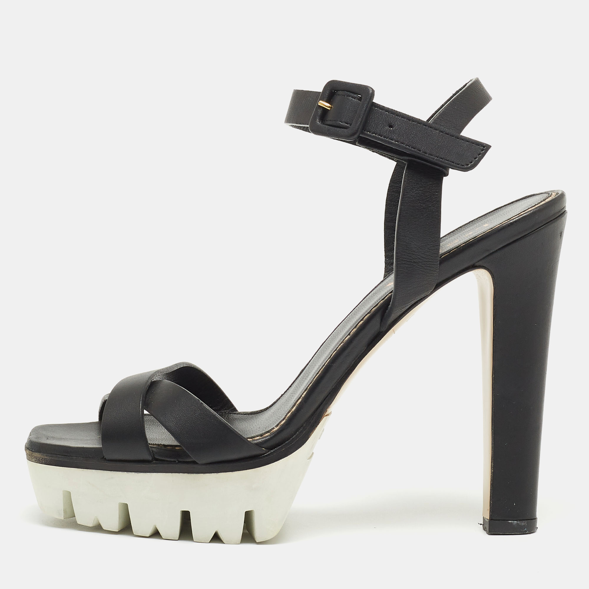 Le Silla Black Leather Ankle Strap Sandals Size 40