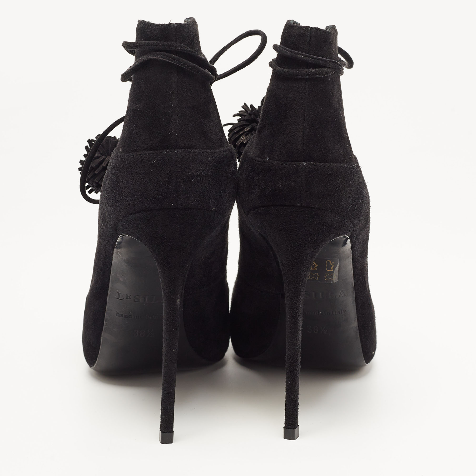 Le Silla Black Suede Lace Up Pointed Toe Ankle Booties 38.5
