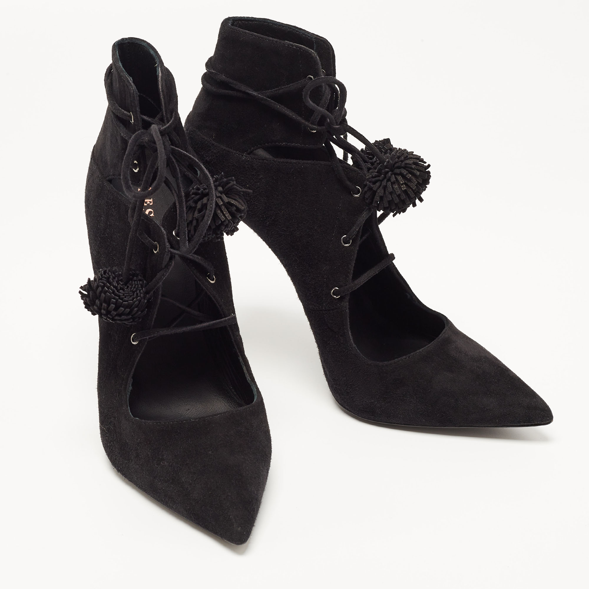 Le Silla Black Suede Lace Up Pointed Toe Ankle Booties 38.5