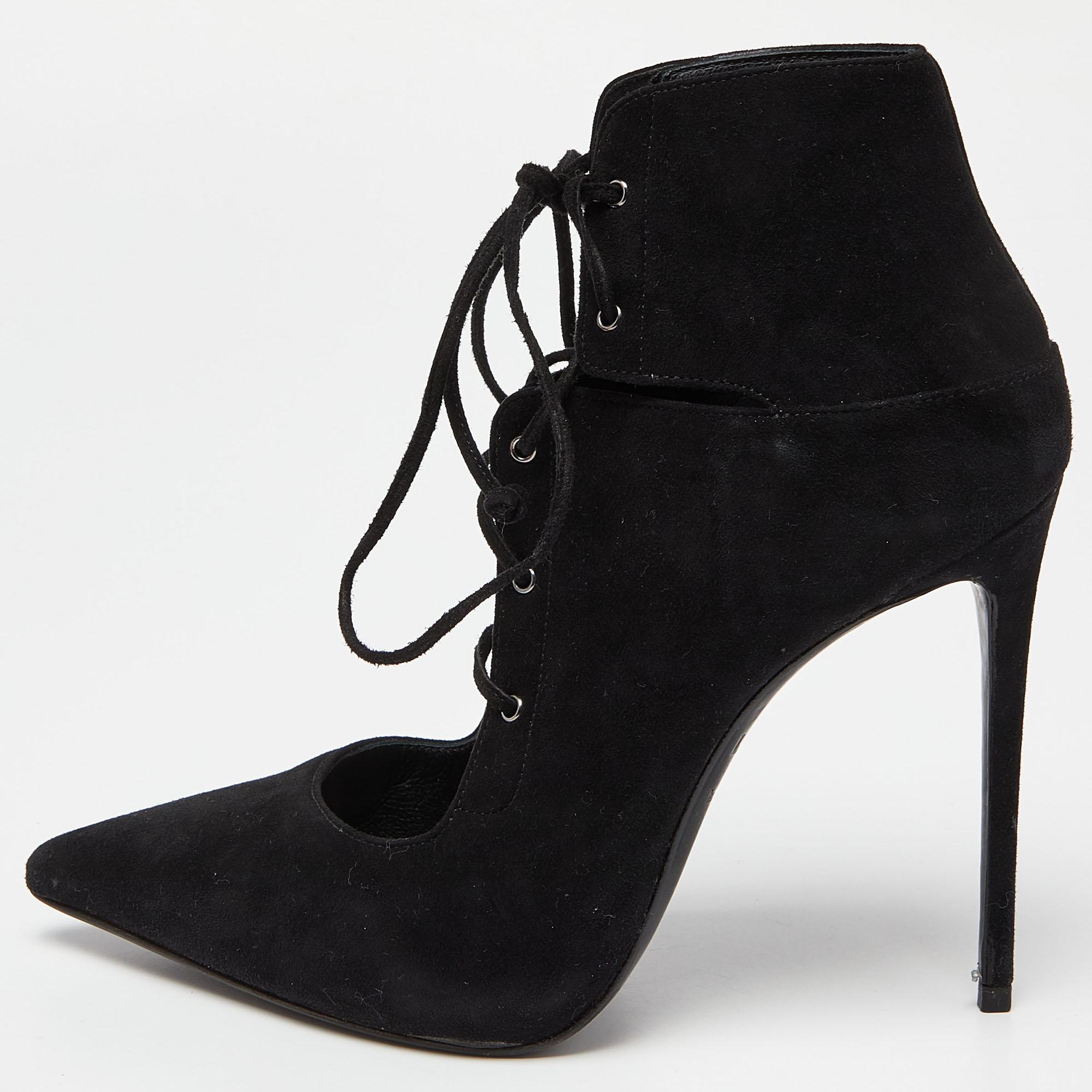 Le Silla Black Suede Lace Up Pointed Toe Ankle Booties 37