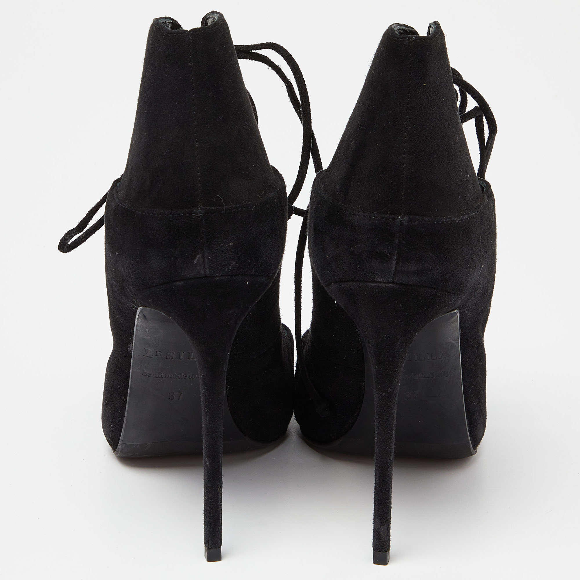 Le Silla Black Suede Lace Up Pointed Toe Ankle Booties 37